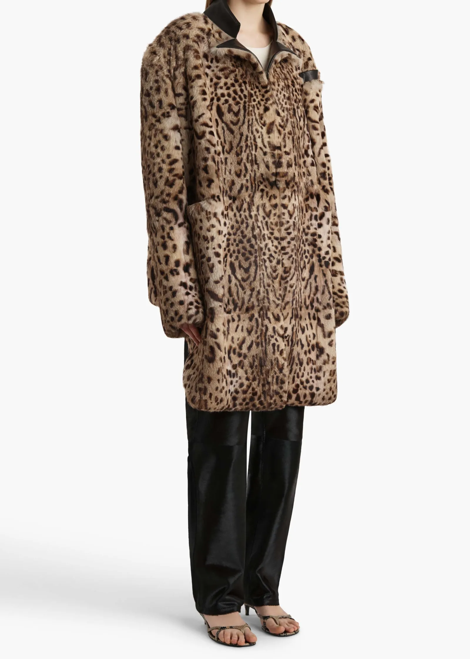 Khaite Leather|Outerwear & Coats-Comelle Coat in Leopard Print Lapin