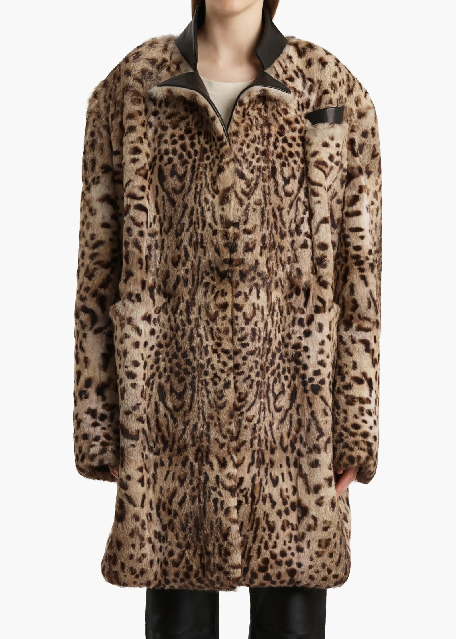 Khaite Leather|Outerwear & Coats-Comelle Coat in Leopard Print Lapin