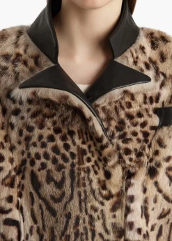 Khaite Leather|Outerwear & Coats-Comelle Coat in Leopard Print Lapin