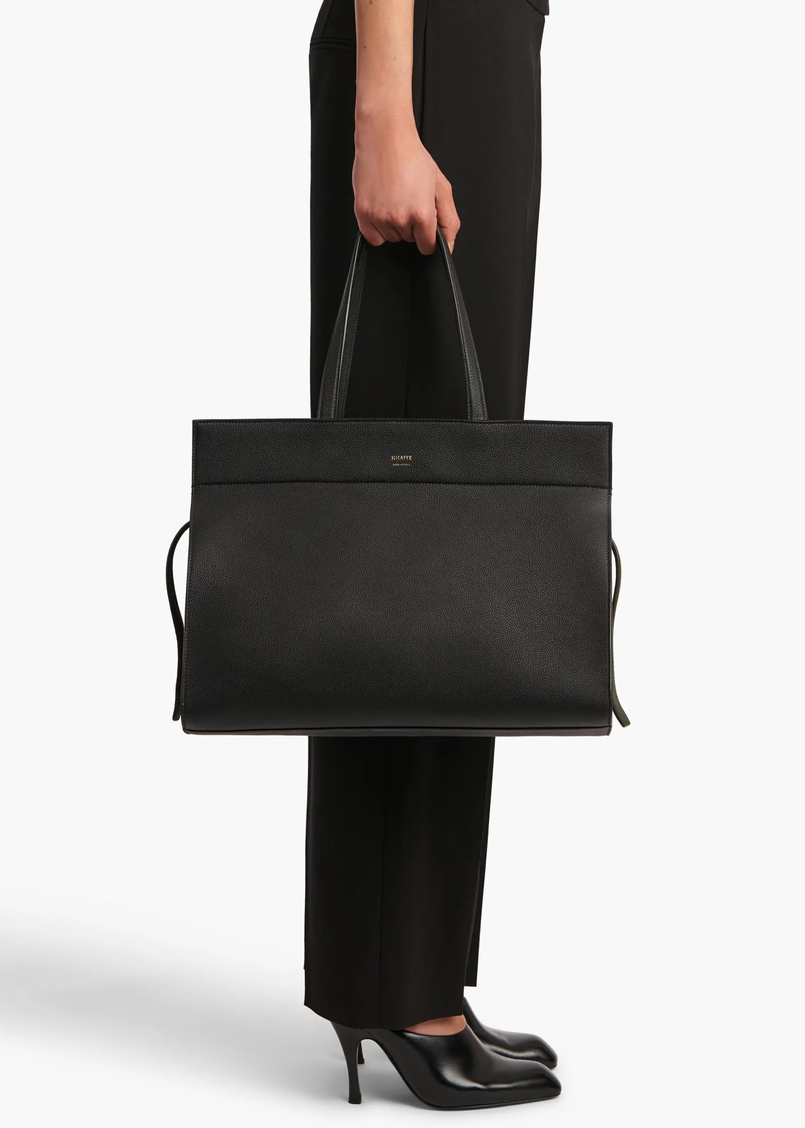 Khaite Totes|Top Handle-Crosby Bag in Black Pebbled Leather