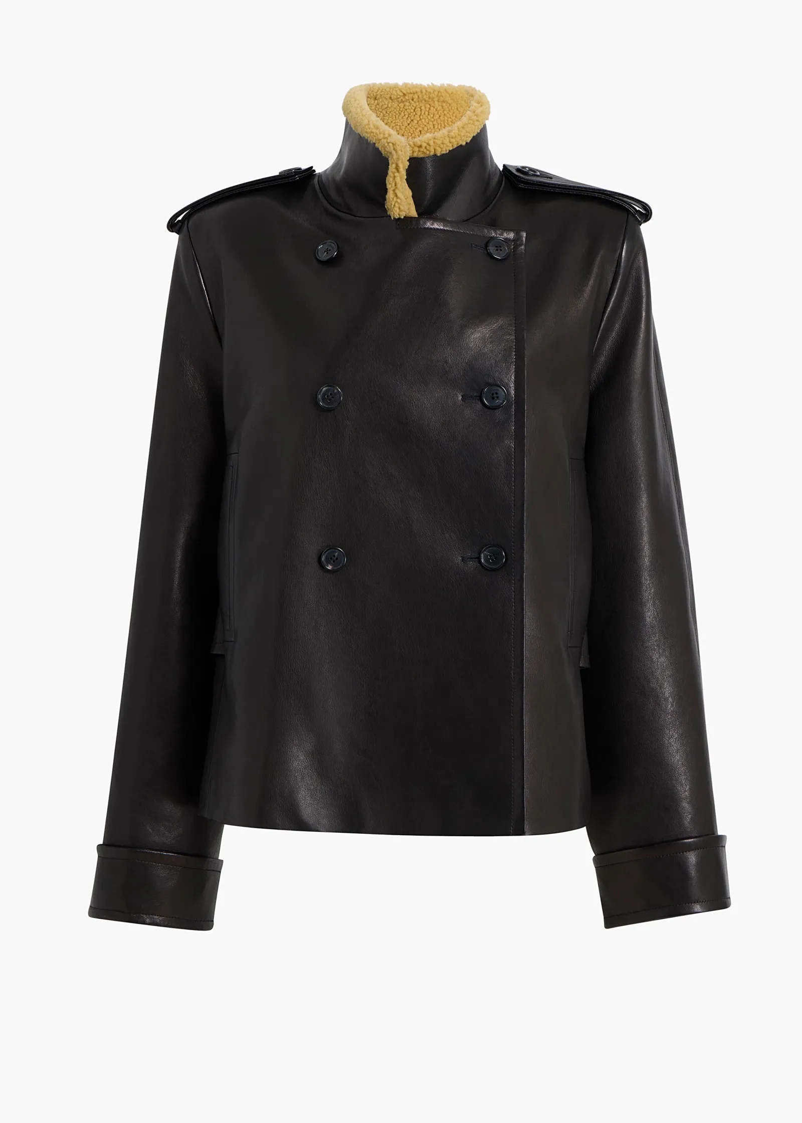 Khaite Leather|Outerwear & Coats-Dean Jacket in Black Leather with Shearling