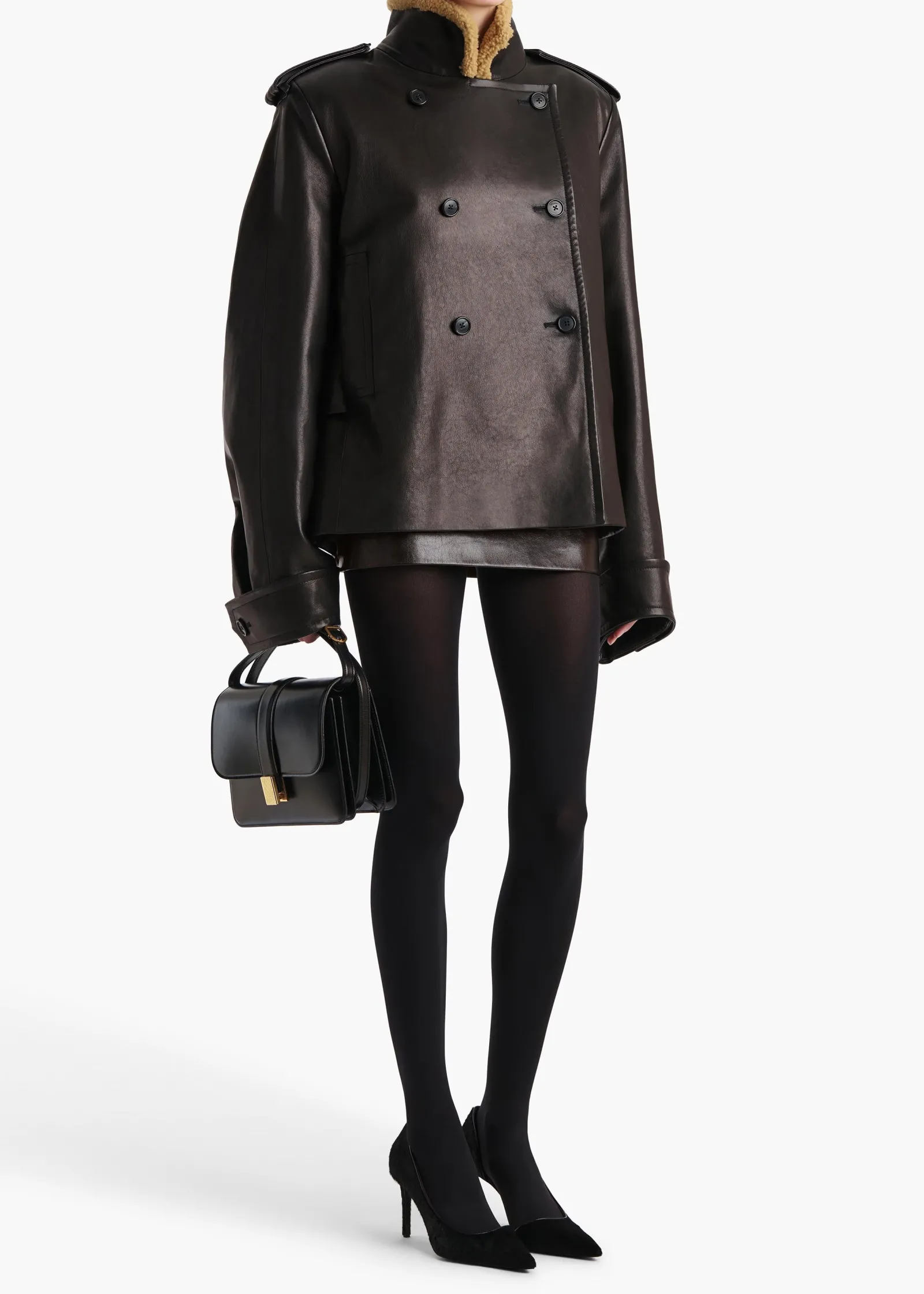 Khaite Leather|Outerwear & Coats-Dean Jacket in Black Leather with Shearling