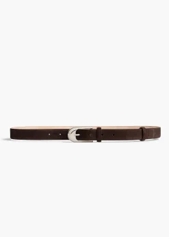 Khaite Belts-Dome Belt in Dark Brown Suede with Silver