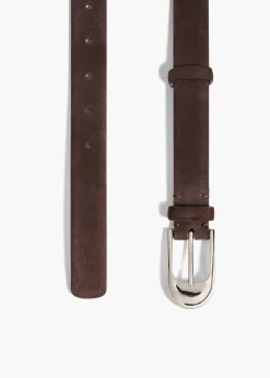 Khaite Belts-Dome Belt in Dark Brown Suede with Silver