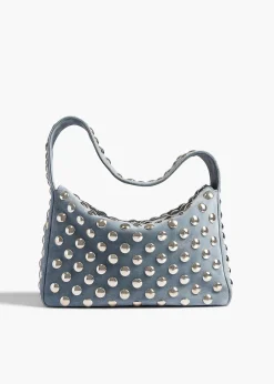 Khaite Shoulder Bags-Elena Bag in Lead Suede with Silver Studs