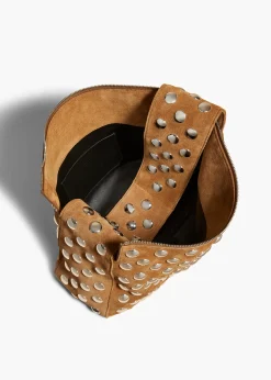 Khaite Shoulder Bags-Elena Bag in Mud Suede with Studs