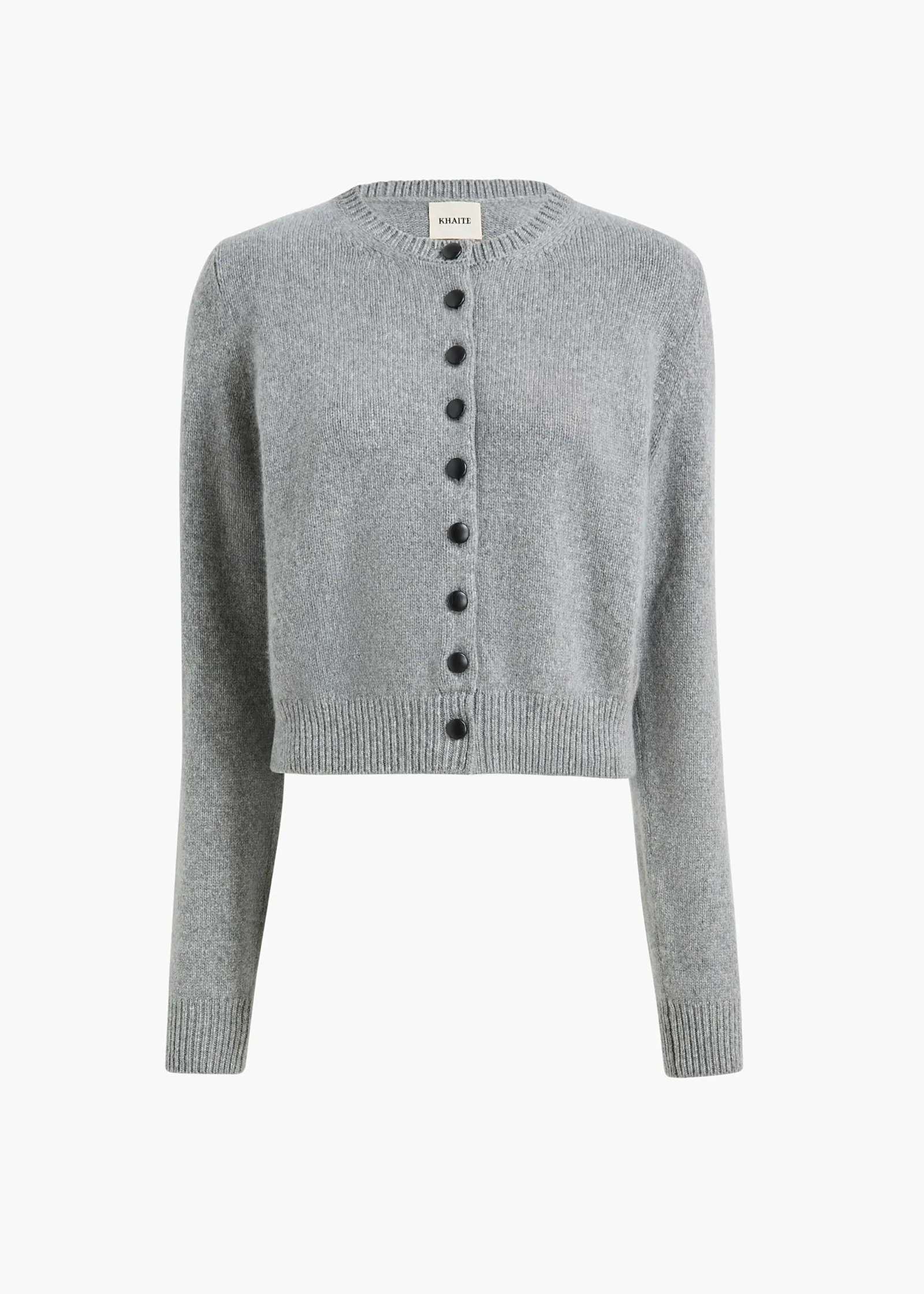 Khaite Knitwear-Everheart Cardigan in Fog with Leather Buttons