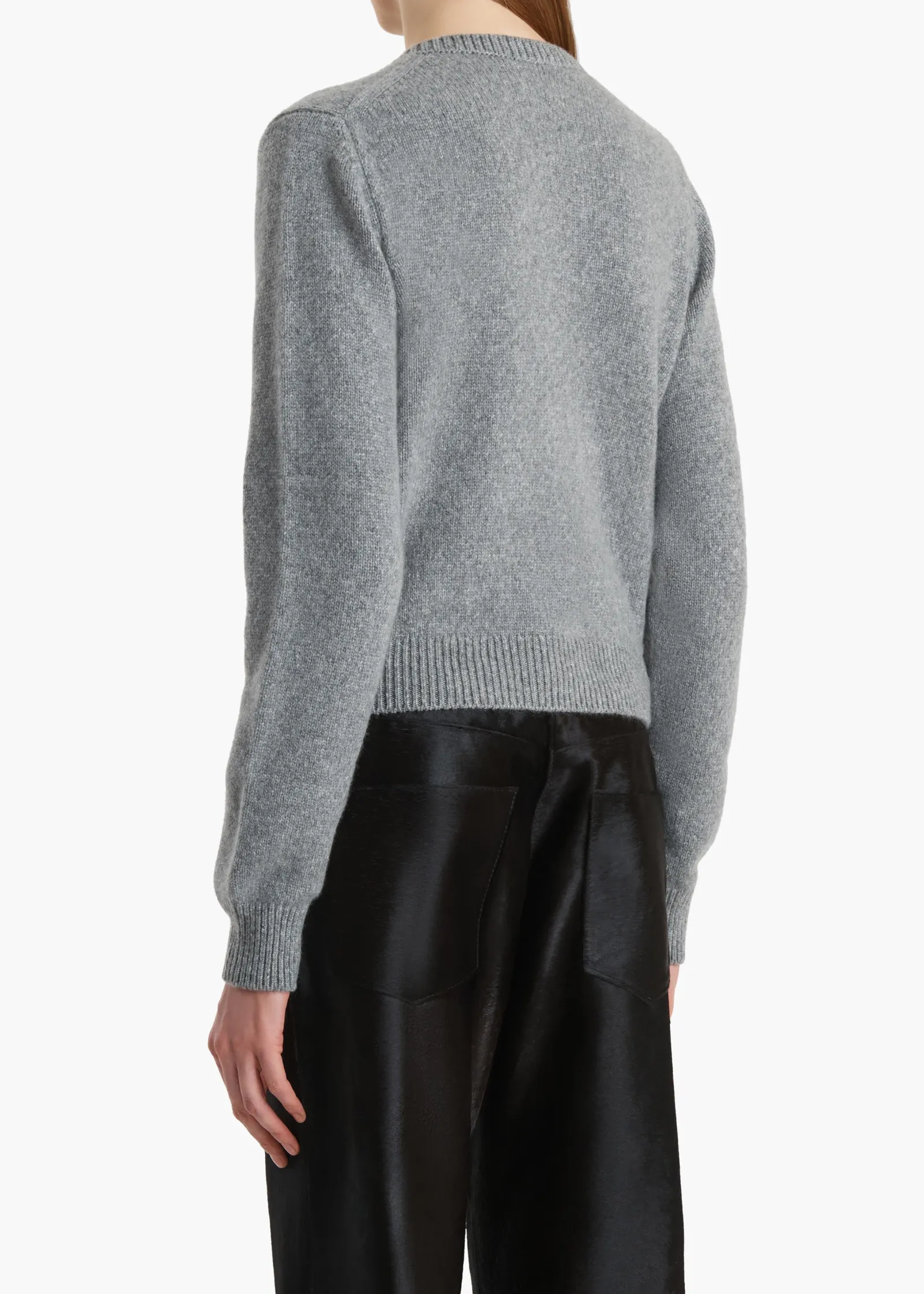 Khaite Knitwear-Everheart Cardigan in Fog with Leather Buttons