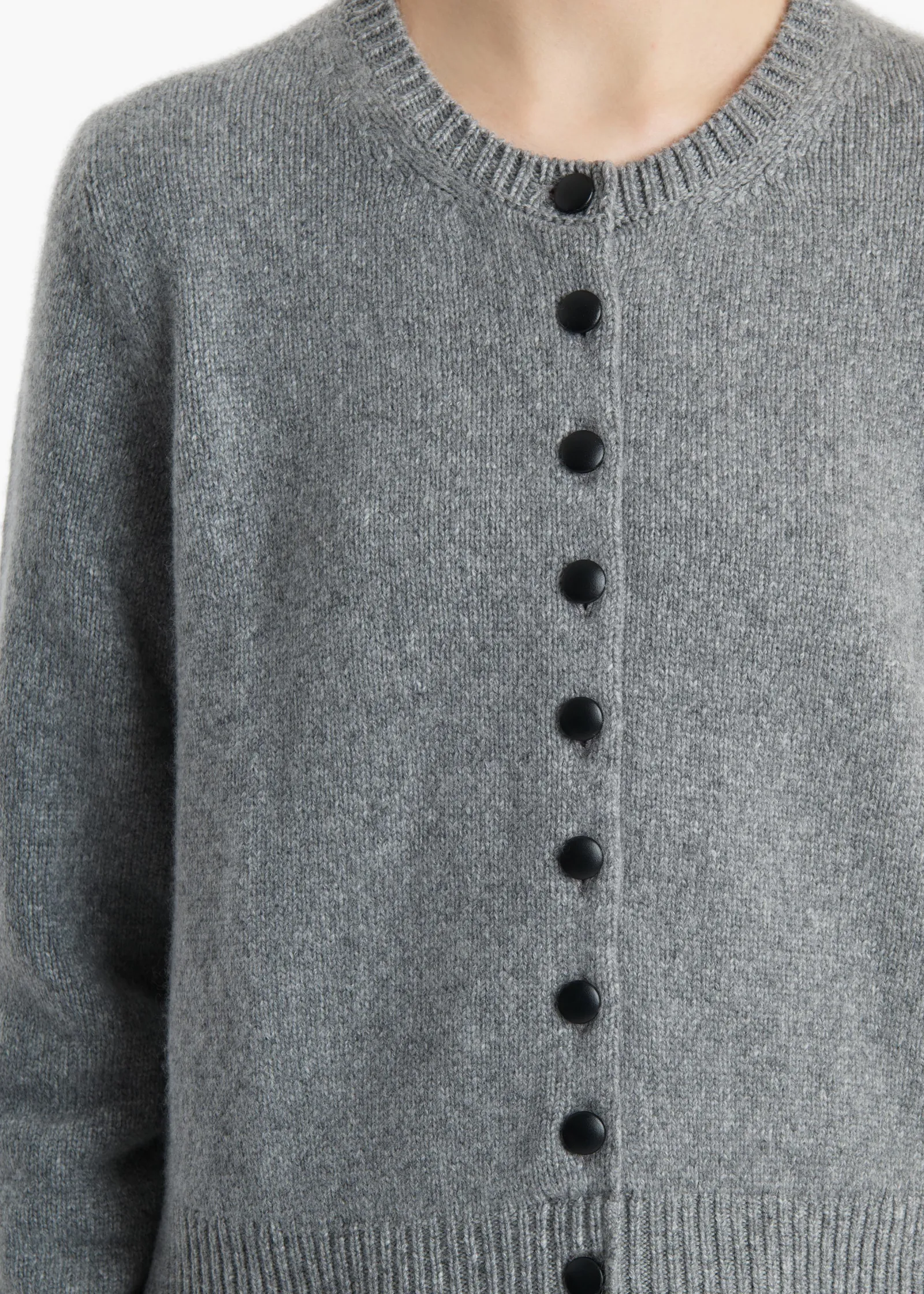 Khaite Knitwear-Everheart Cardigan in Fog with Leather Buttons