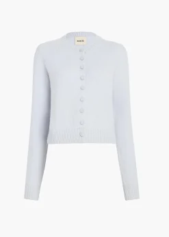 Khaite Knitwear-Everheart Cardigan in Ice Blue with Suede Buttons