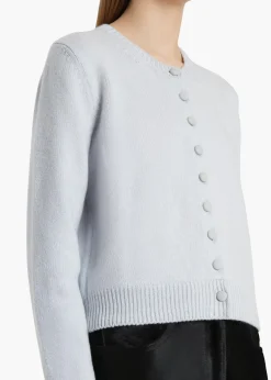 Khaite Knitwear-Everheart Cardigan in Ice Blue with Suede Buttons
