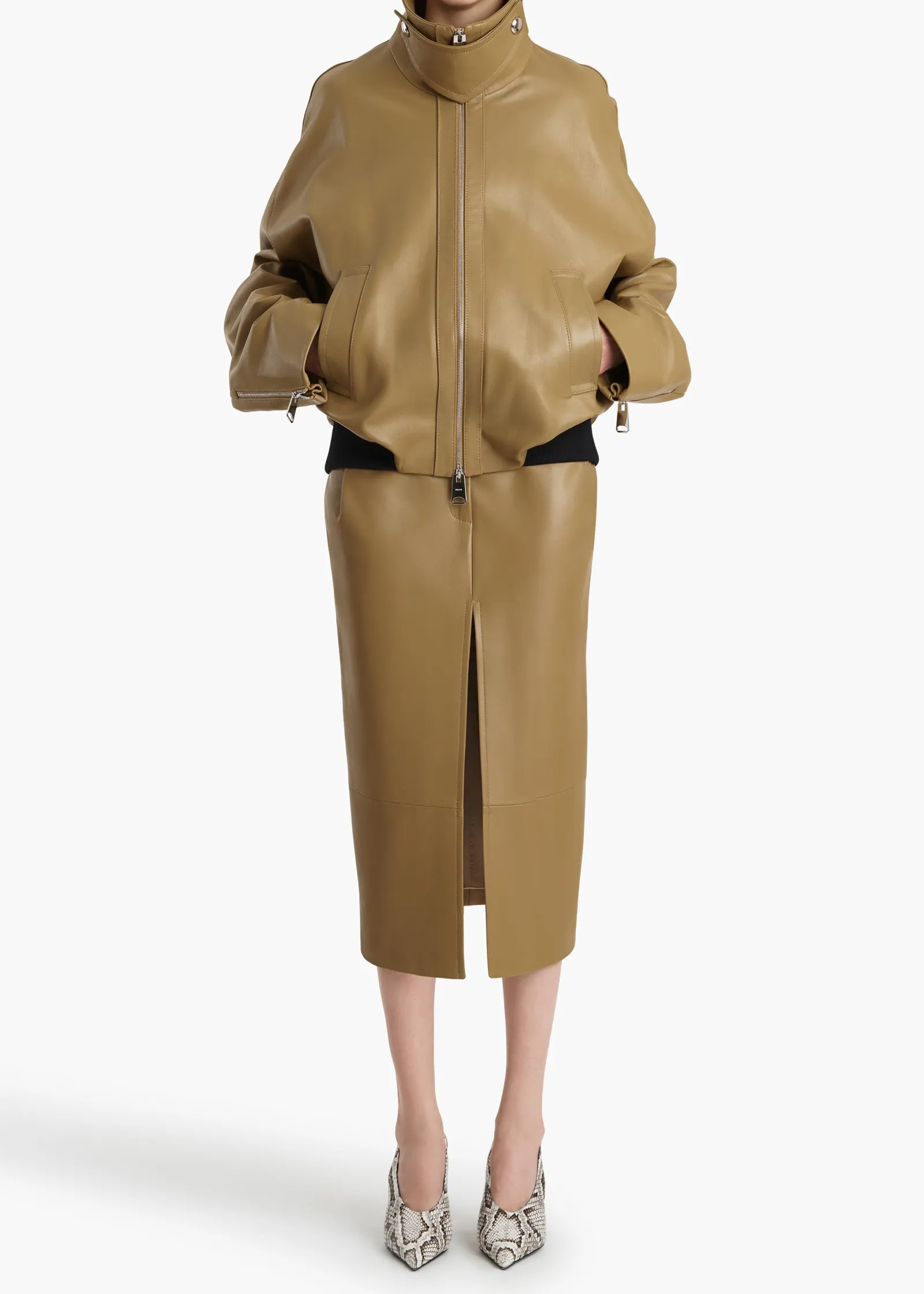 Khaite Outerwear & Coats|Leather-Hamett Jacket in Gold Ochre Leather