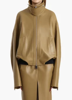 Khaite Outerwear & Coats|Leather-Hamett Jacket in Gold Ochre Leather