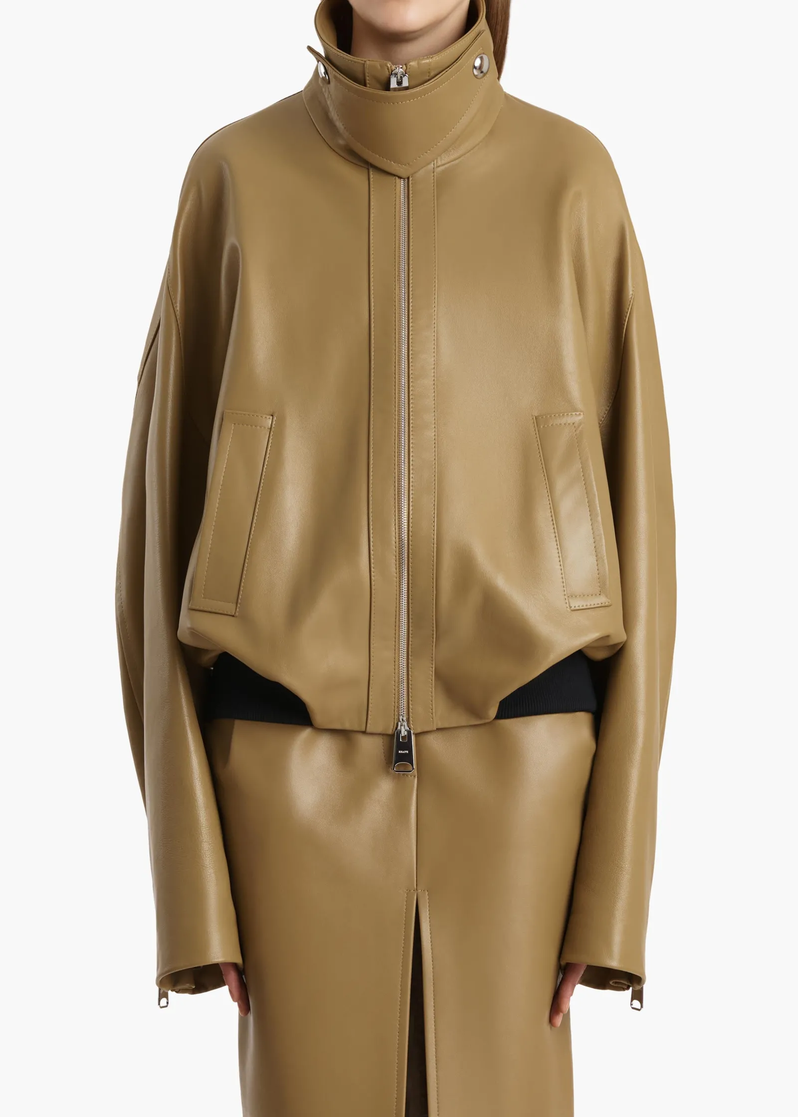 Khaite Outerwear & Coats|Leather-Hamett Jacket in Gold Ochre Leather