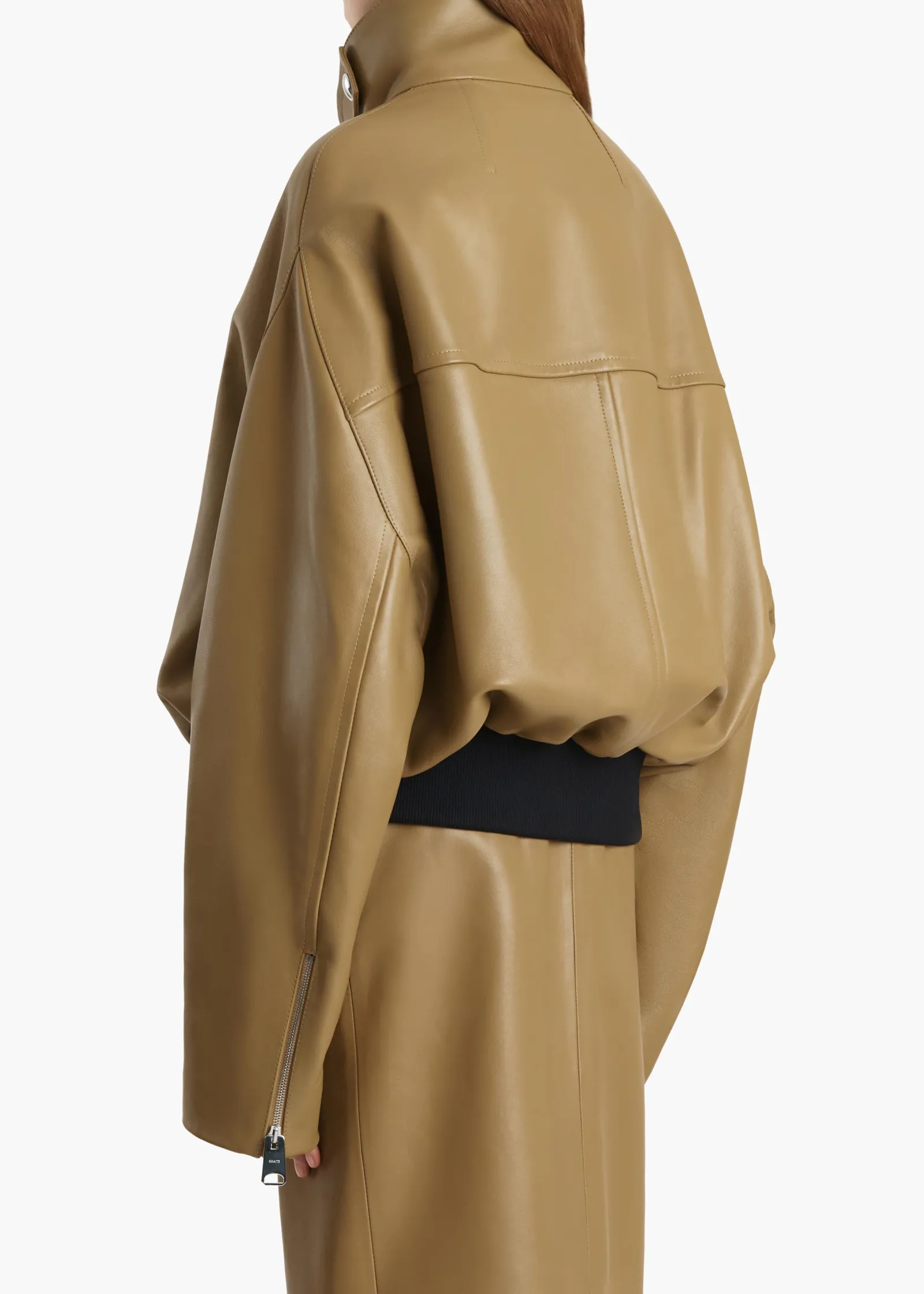 Khaite Outerwear & Coats|Leather-Hamett Jacket in Gold Ochre Leather