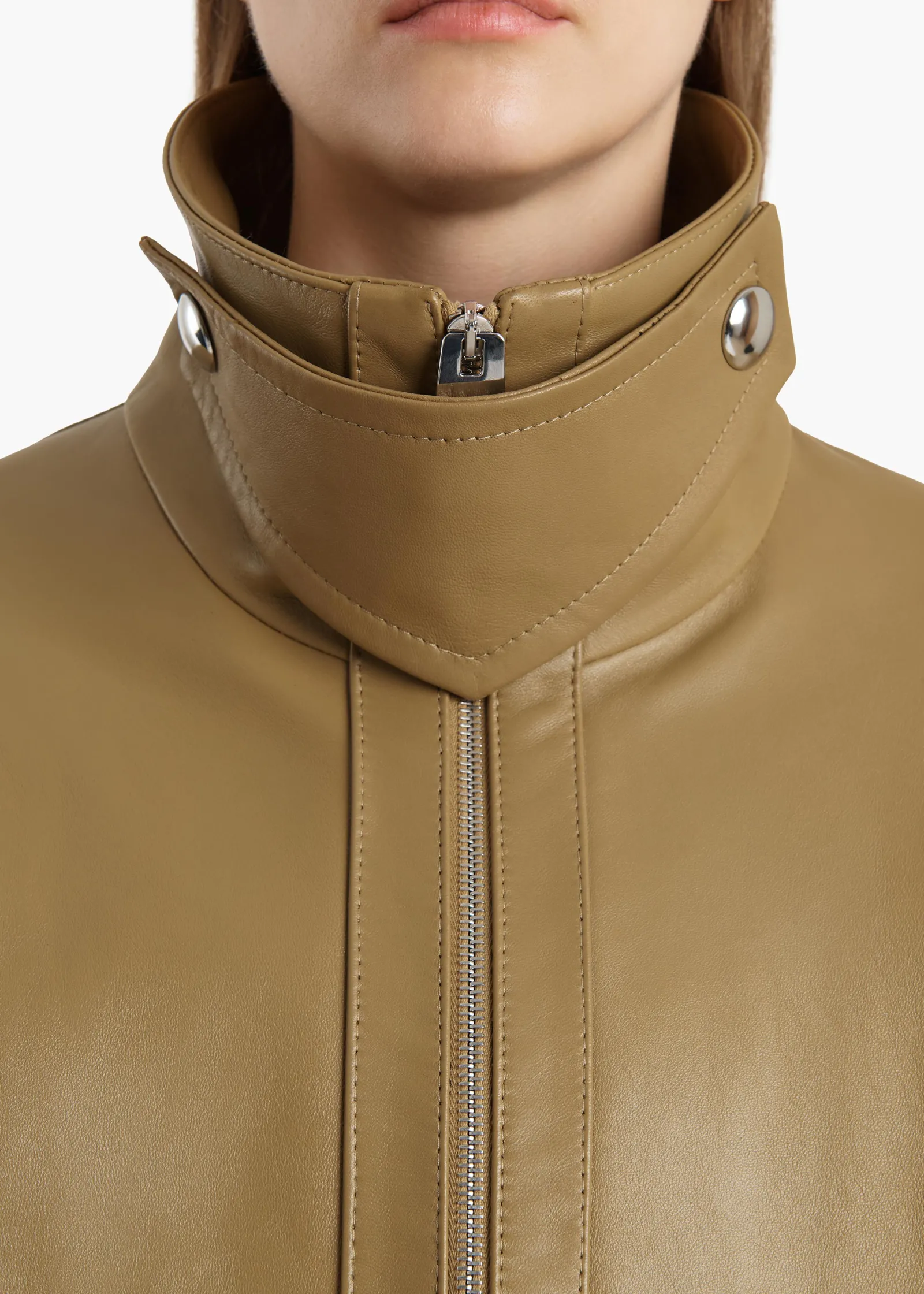 Khaite Outerwear & Coats|Leather-Hamett Jacket in Gold Ochre Leather