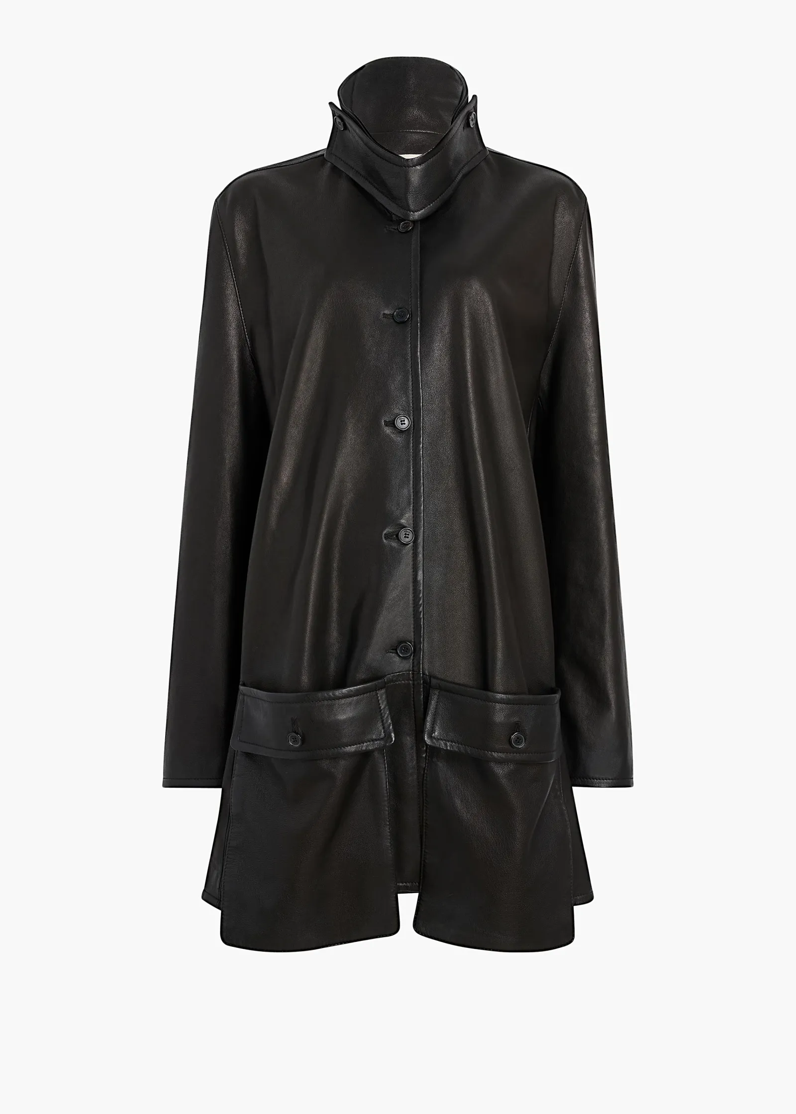 Khaite Leather|Outerwear & Coats-Harmon Coat in Black Washed Leather
