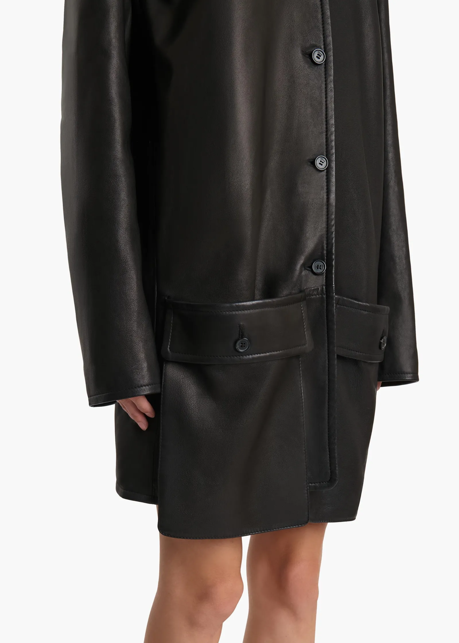 Khaite Leather|Outerwear & Coats-Harmon Coat in Black Washed Leather