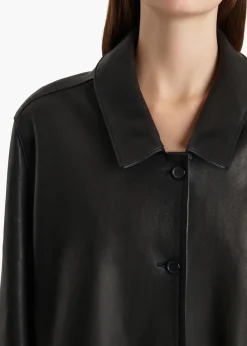 Khaite Leather|Outerwear & Coats-Harmon Coat in Black Washed Leather