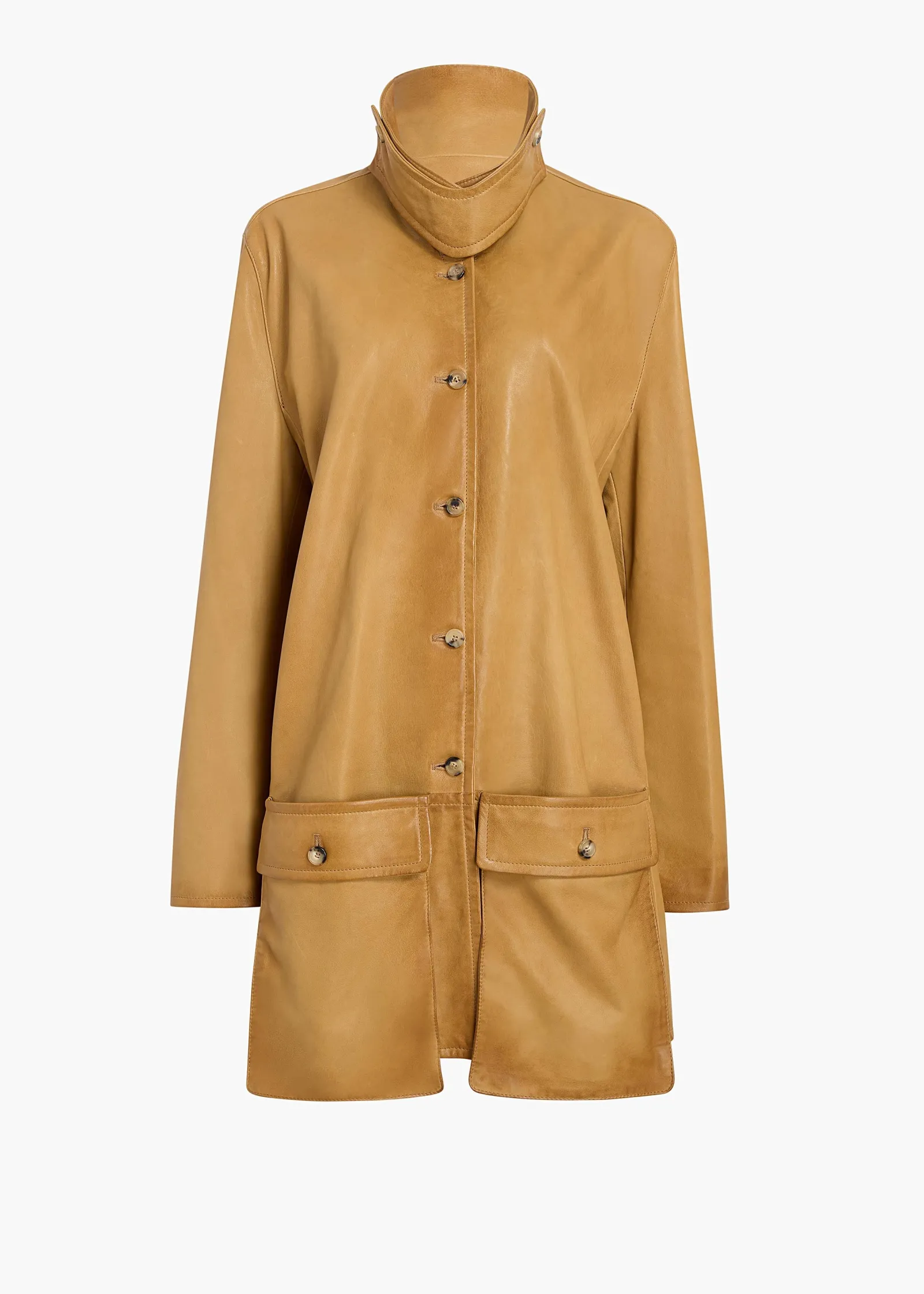Khaite Leather|Outerwear & Coats-Harmon Coat in Golden Ochre Washed Leather