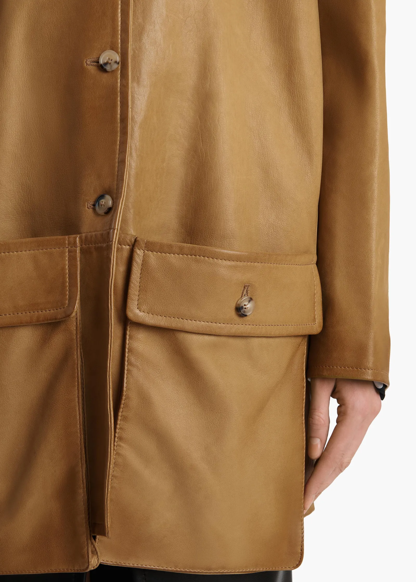 Khaite Leather|Outerwear & Coats-Harmon Coat in Golden Ochre Washed Leather