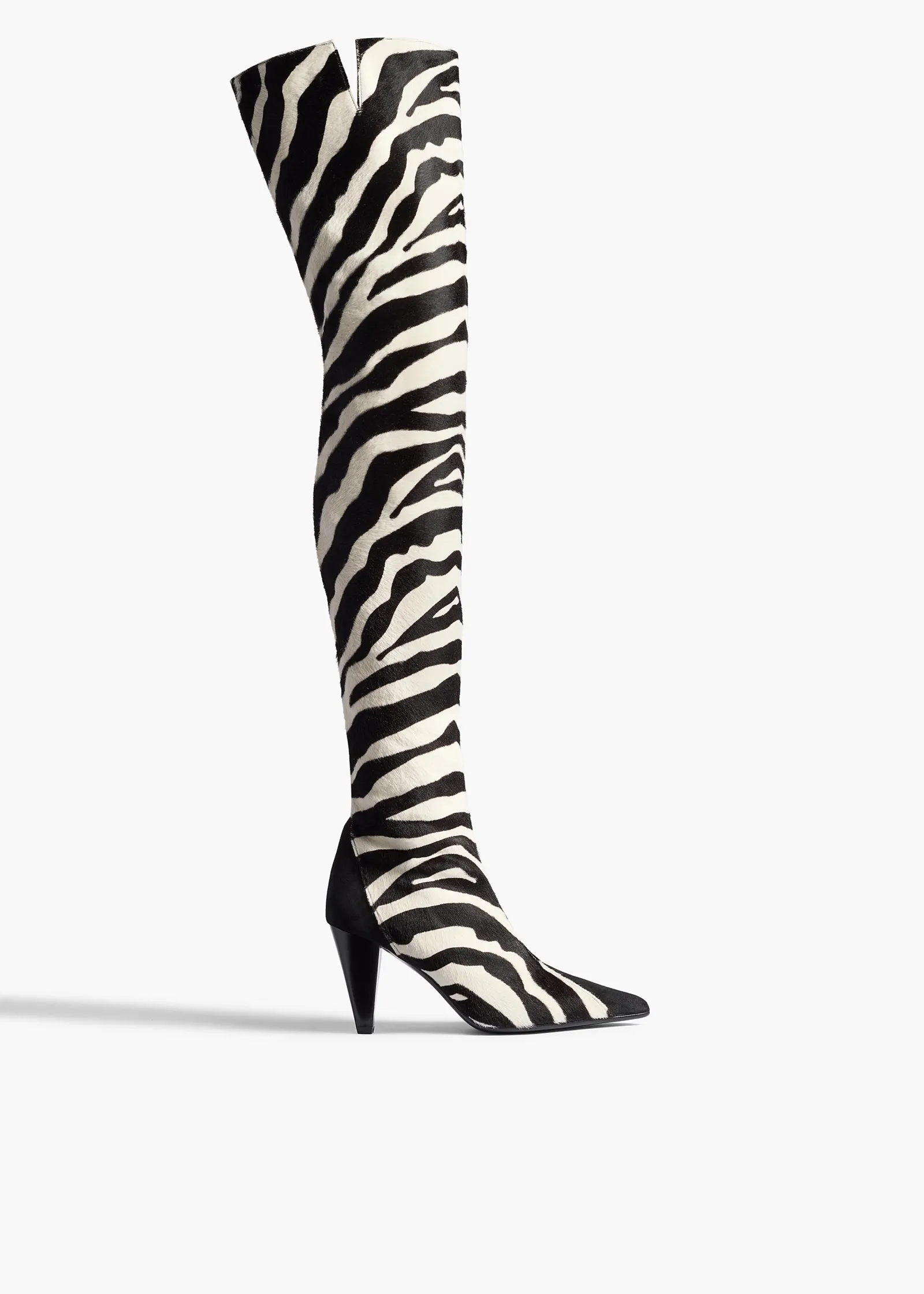 Khaite Boots-Harvey Over-the-Knee High Boot in Zebra Print Haircalf and Black Suede