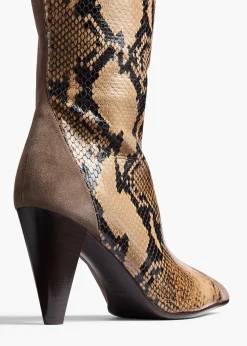 Khaite Boots-Harvey Over-the-Knee High Boot in Morning Dove Suede and Taupe Python- Morning Dove Suede and Taupe Python-Embossed Leather