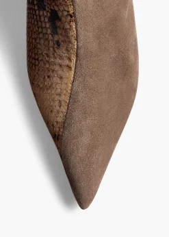 Khaite Boots-Harvey Over-the-Knee High Boot in Morning Dove Suede and Taupe Python- Morning Dove Suede and Taupe Python-Embossed Leather