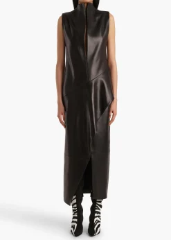 Khaite Dresses|Leather-Hilda Dress in Black Leather