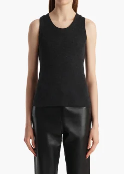 Khaite T-Shirts & Tanks-Isha Top in Charcoal Silk Cashmere Jersey
