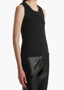 Khaite T-Shirts & Tanks-Isha Top in Charcoal Silk Cashmere Jersey