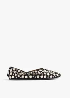 Khaite Flats-Jane Flat in Black Suede with Silver Studs