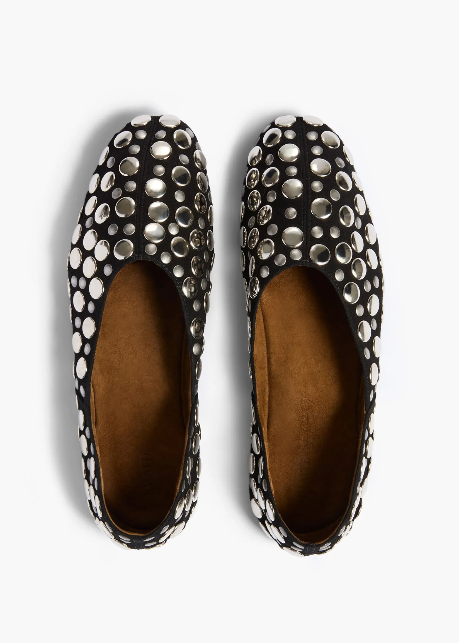 Khaite Flats-Jane Flat in Black Suede with Silver Studs