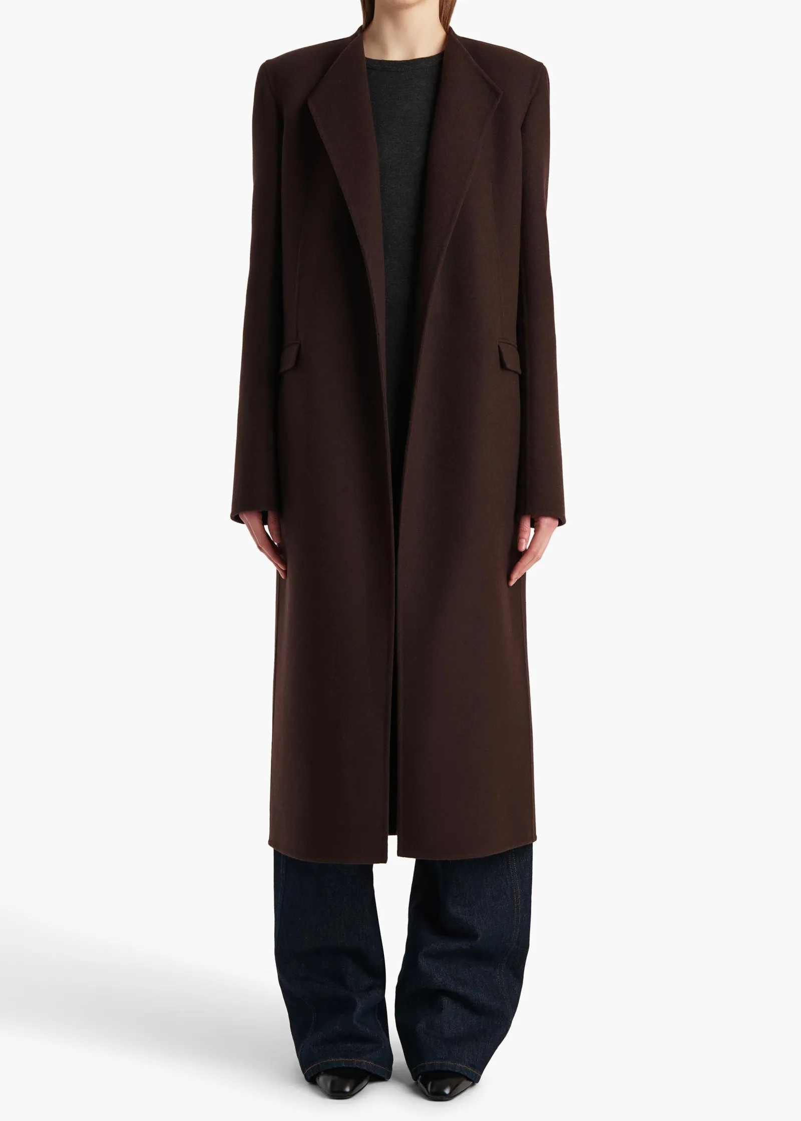 Khaite Outerwear & Coats-Jelson Coat in Dark Brown