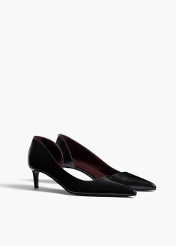 Khaite Pumps-Jett D'Orsay Low Pump in Black Glazed Leather