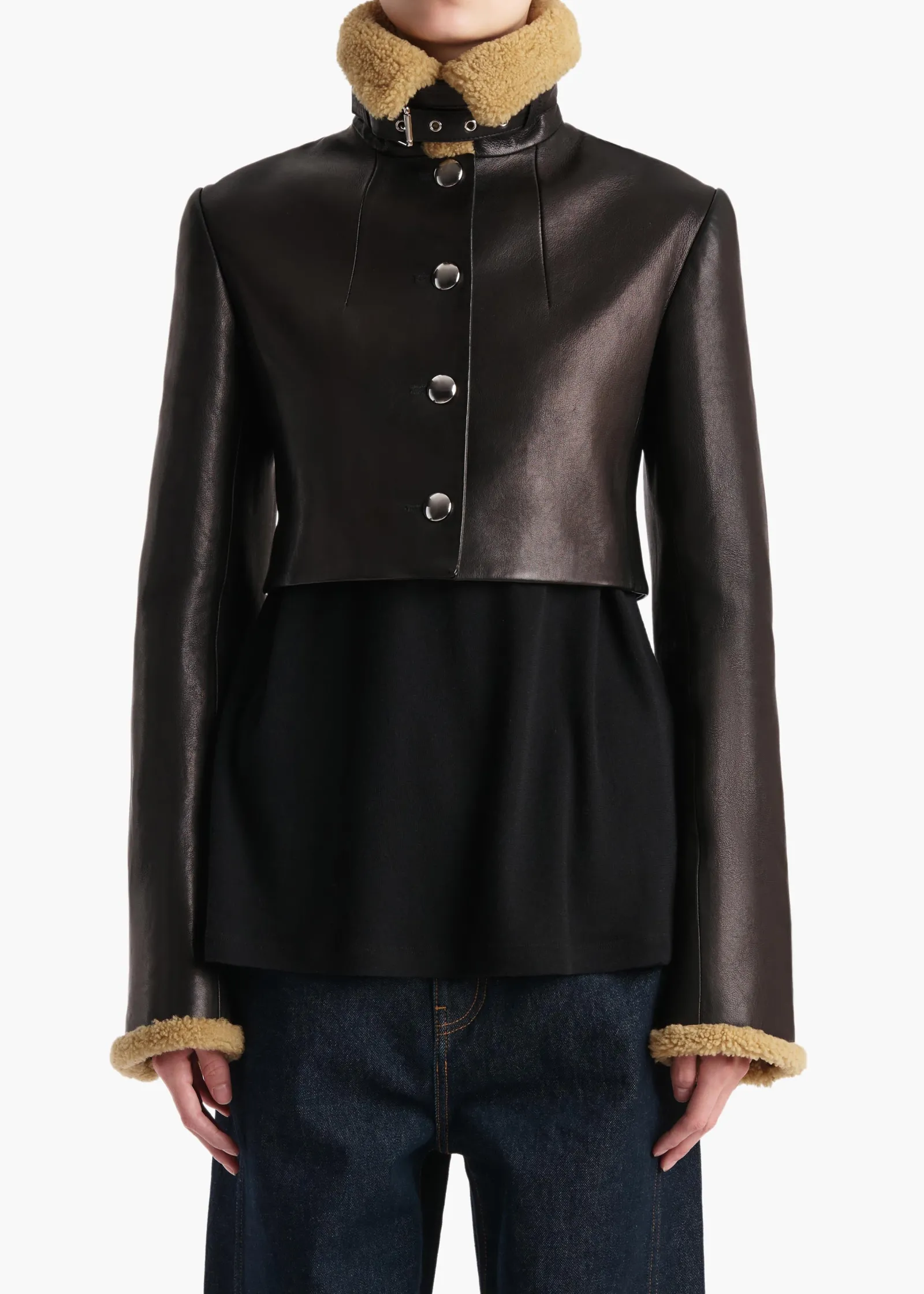 Khaite Leather|Jackets-Jodie Jacket in Black Leather with Shearling