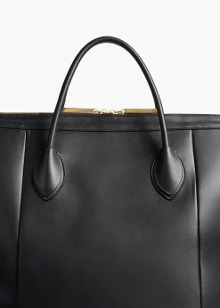 Khaite Totes|Top Handle-Kasia Tote in Black Leather with Zebra Print Haircalf