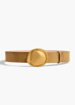 Khaite Belts-Keefe Belt in Mud Suede with Gold