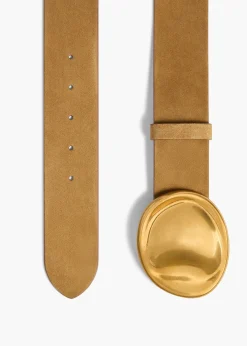 Khaite Belts-Keefe Belt in Mud Suede with Gold
