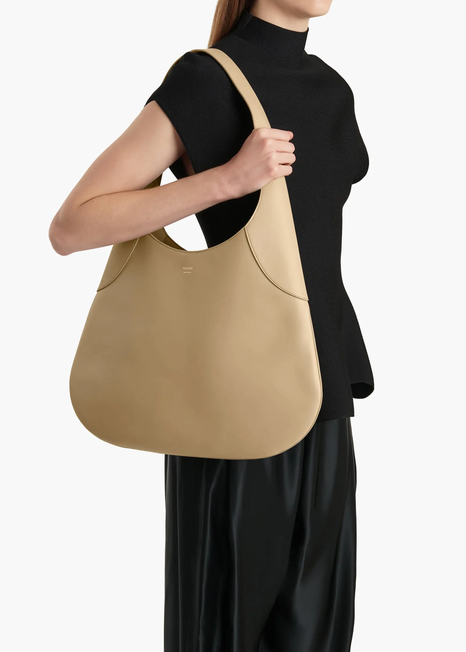 Khaite Shoulder Bags-Large Joan Hobo in Toffee Leather