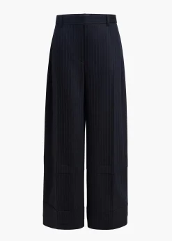 Khaite Pants-Linden Pant in Navy and White Stripe