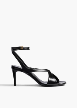 Khaite Sandals-Liria Ankle Strap Sandal in Black Glazed Leather