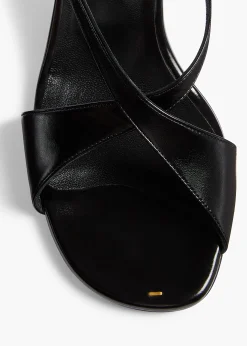 Khaite Sandals-Liria Ankle Strap Sandal in Black Glazed Leather