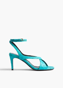 Khaite Sandals-Liria Ankle Strap Sandal in Crystal Blue Ostrich
