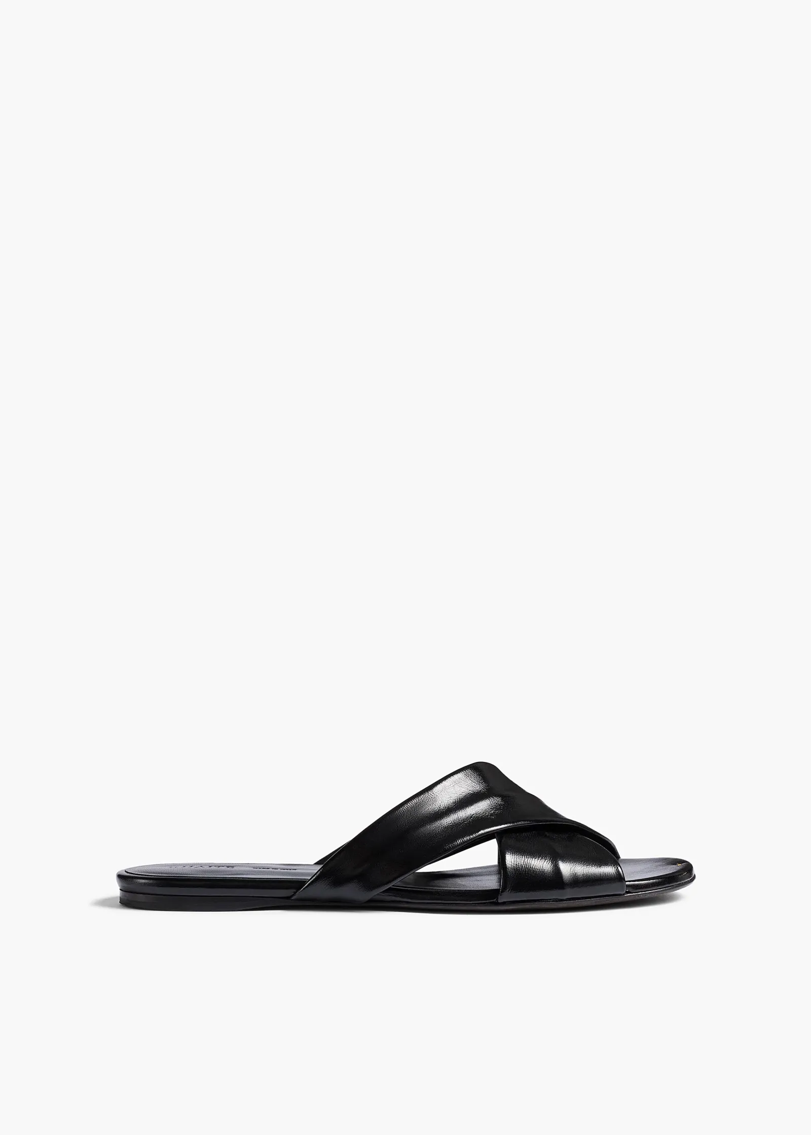 Khaite Flats|Sandals-Liria Flat Sandal in Black Glazed Leather