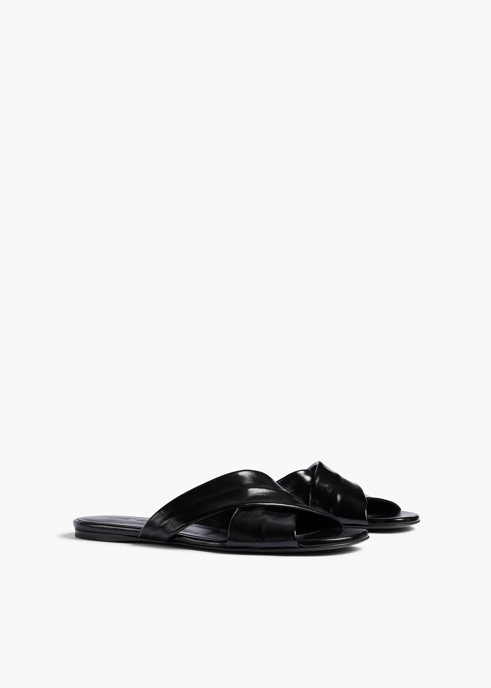 Khaite Flats|Sandals-Liria Flat Sandal in Black Glazed Leather