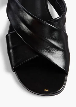 Khaite Flats|Sandals-Liria Flat Sandal in Black Glazed Leather