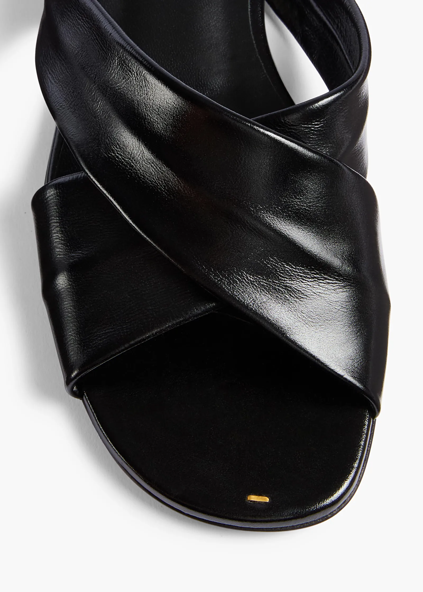 Khaite Flats|Sandals-Liria Flat Sandal in Black Glazed Leather