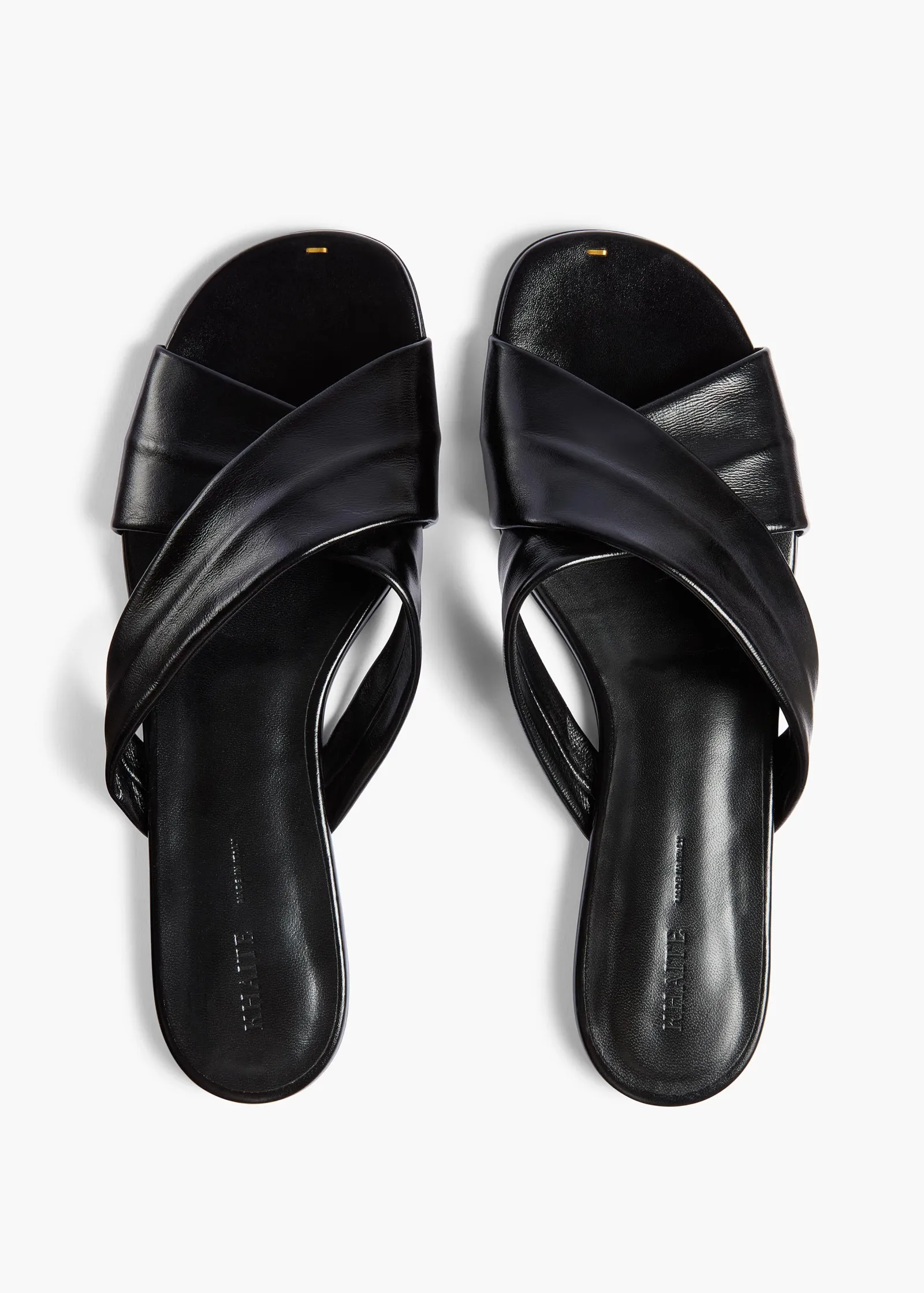 Khaite Flats|Sandals-Liria Flat Sandal in Black Glazed Leather