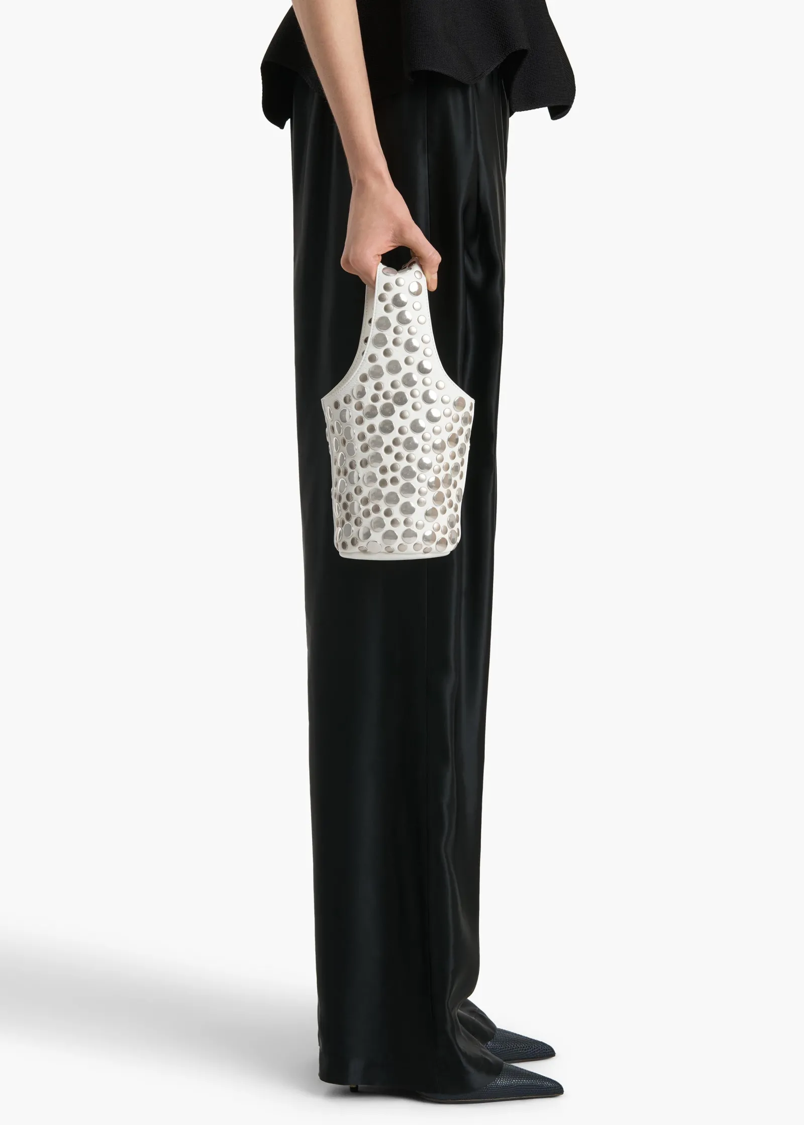Khaite Evening-Livia Bag in Optic White Leather with Silver Studs